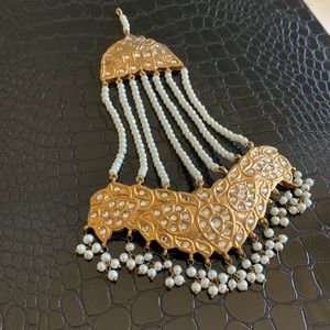 New Kundan White Pearl Gold Jhoomar Head piece
